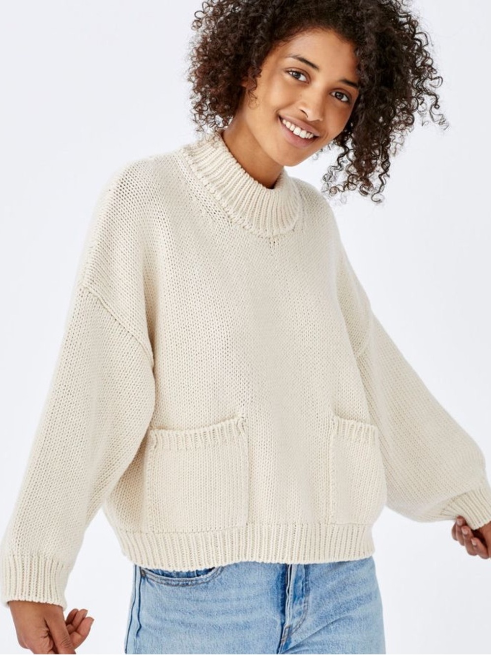 Babaa No 20 Cotton Sweater - high neck with pockets